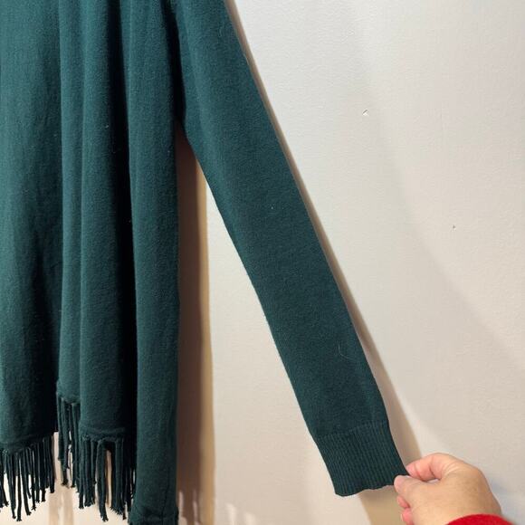 Joseph A Open Front Green long-sleeve cardigan with fringe hem. Size S - Picture 3 of 9